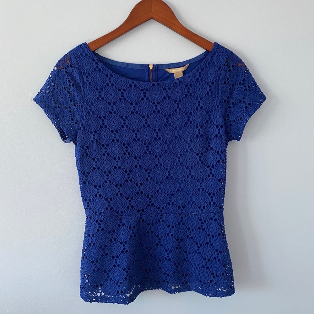 Blue Peplum Eye-lit Top, Banana Republic, Sz 4